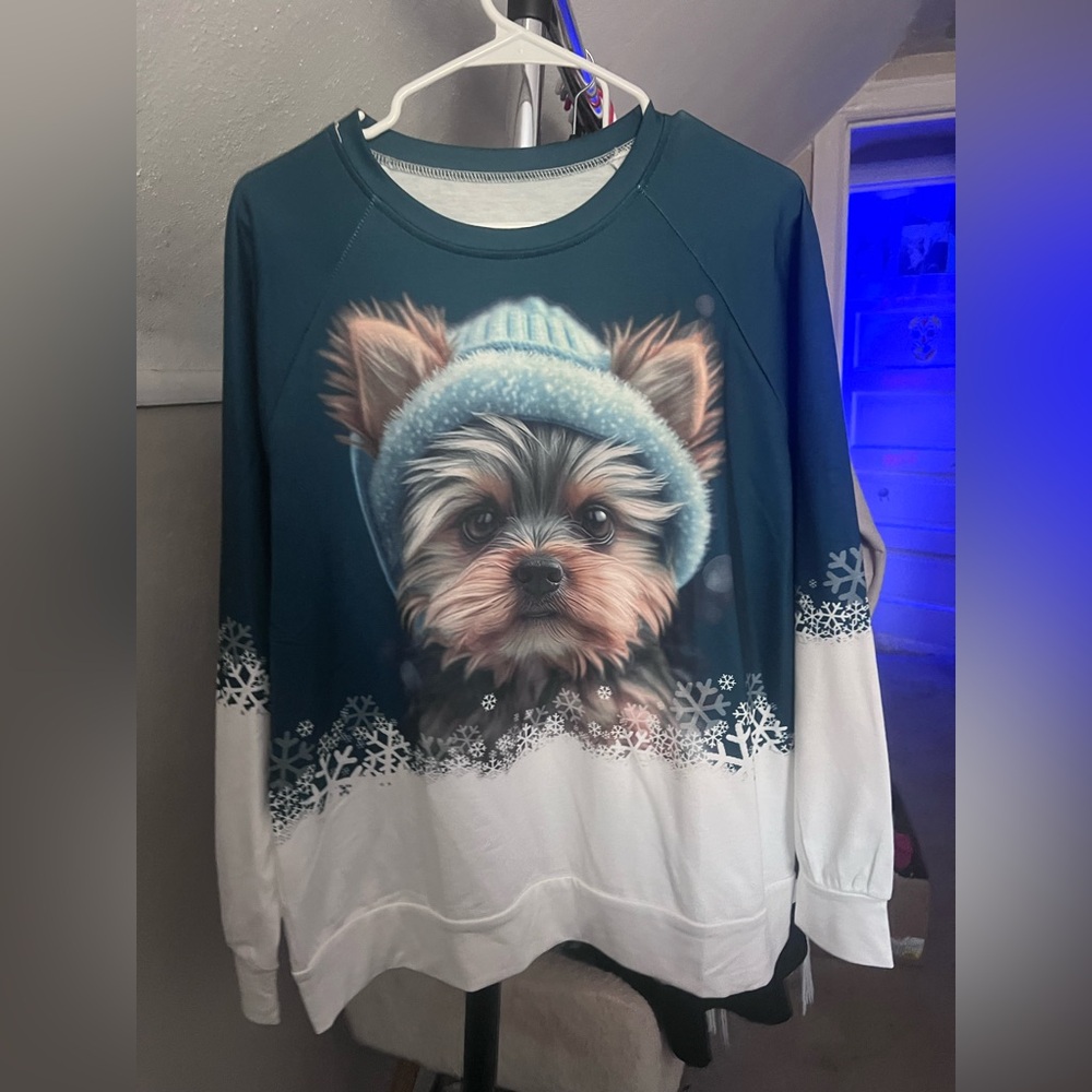 Teal and White Dog Print Sweatshirt